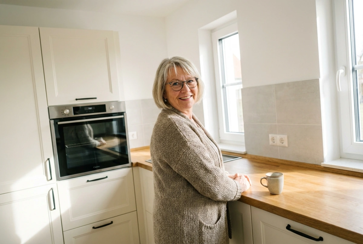 Renate in ihrer neuen Landhausküche